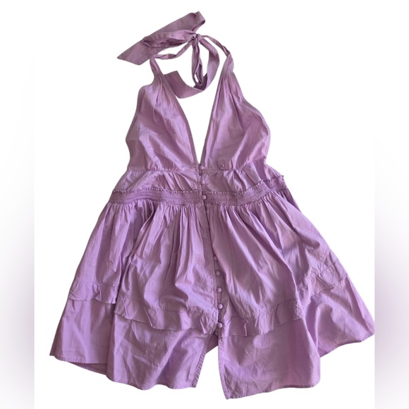 Free People Lilac Lavender Mauve Backless Button Down Aline Halter Dress - Picture 1 of 5